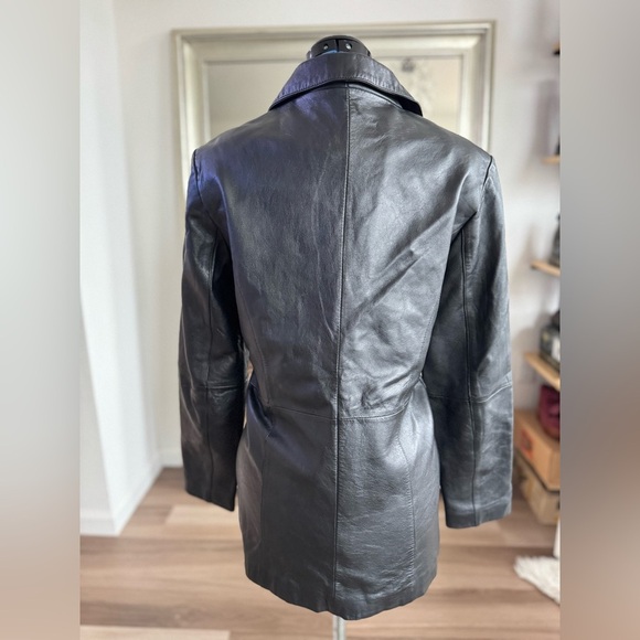 Vintage 90s Y2K Wilson’s Black Leather Button Down Coat Jacket Size M - Picture 9 of 13